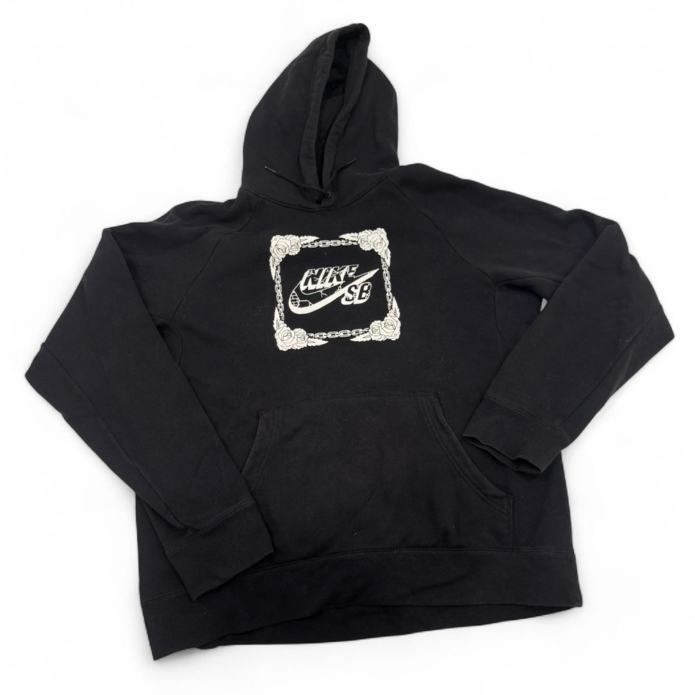 Nike SB Rose Chain Logo Hoodie Black Graphic Pullover Mens Large Skateboard L